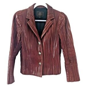 Tocca Leather Jacket Brown Red Fitted Button Pleated Cowboy Vintage Rare Autumn